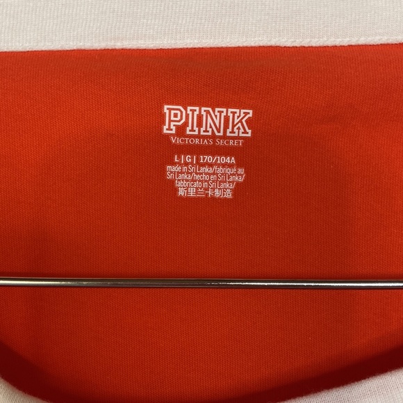 PINK Victorias Secret Short Sleeve Tee Orange White Trim Crew Neck Campus Large - Picture 6 of 9